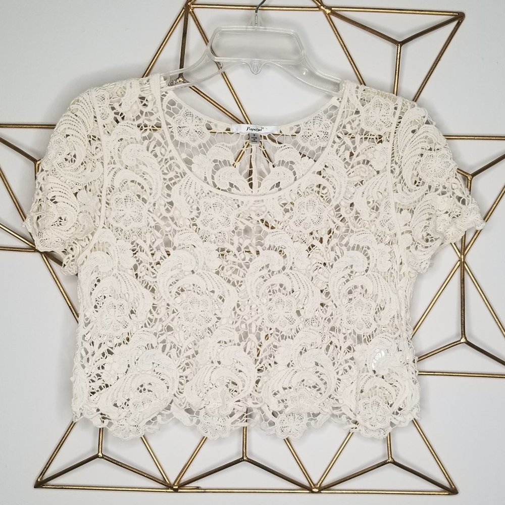 Papaya Ivory Crochet Crop Top